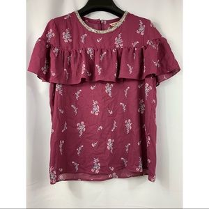 NWT JUICY COUTURE Floral Ruffle Blouse Magenta S